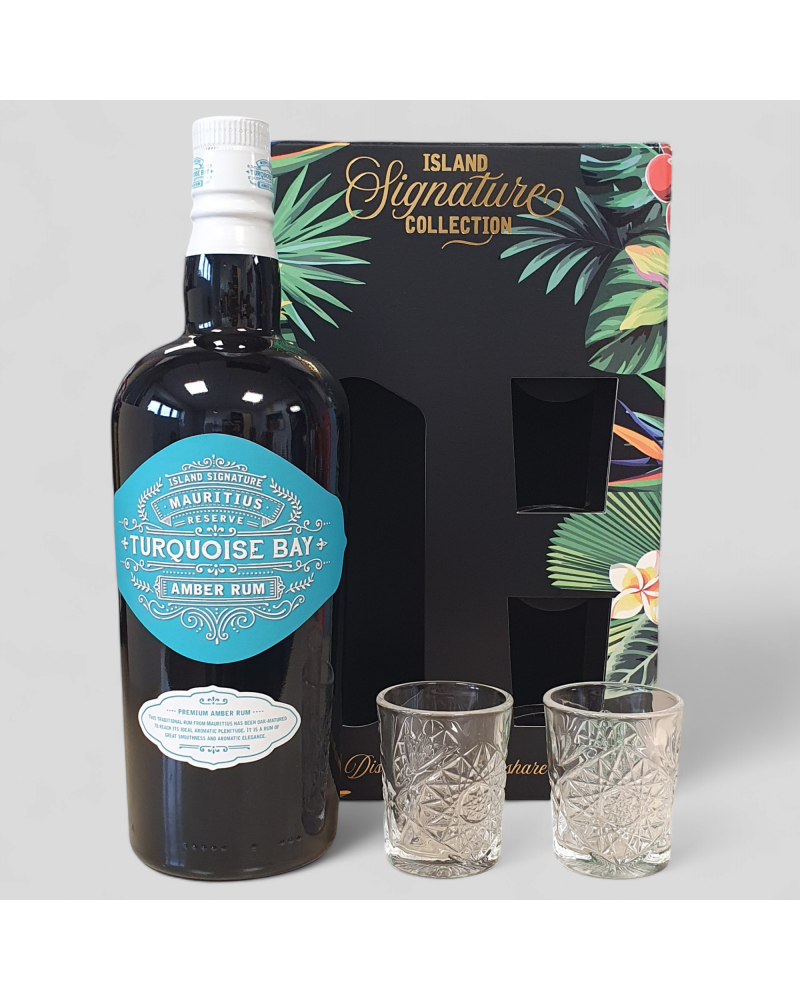 Coffret Rhum Island Turqouise Bay 40° 70cl 2 Verres