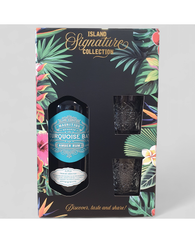 Coffret Rhum Island Turqouise Bay 40° 70cl 2 Verres