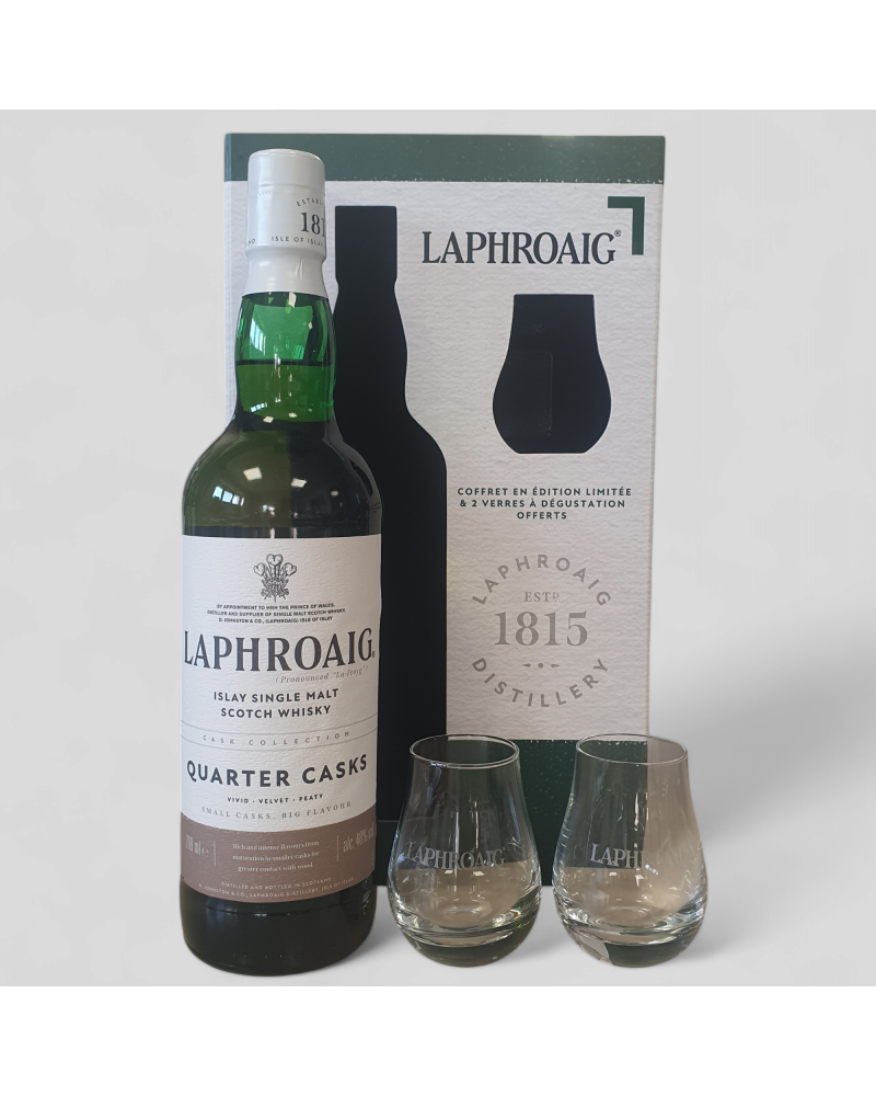 Coffret Whisky Laphroaig Quarter Cask 70cl + 2 Verres